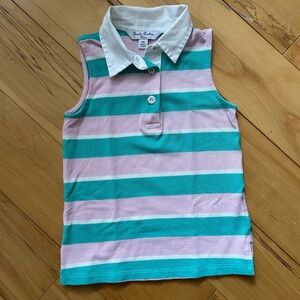 Brooks Brothers XS girls pink and teal striped golf shirt